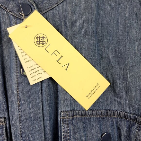 Laurie Felt XS Denim Shirt Dress Snap-button Closure Belted Pockets - Picture 10 of 11